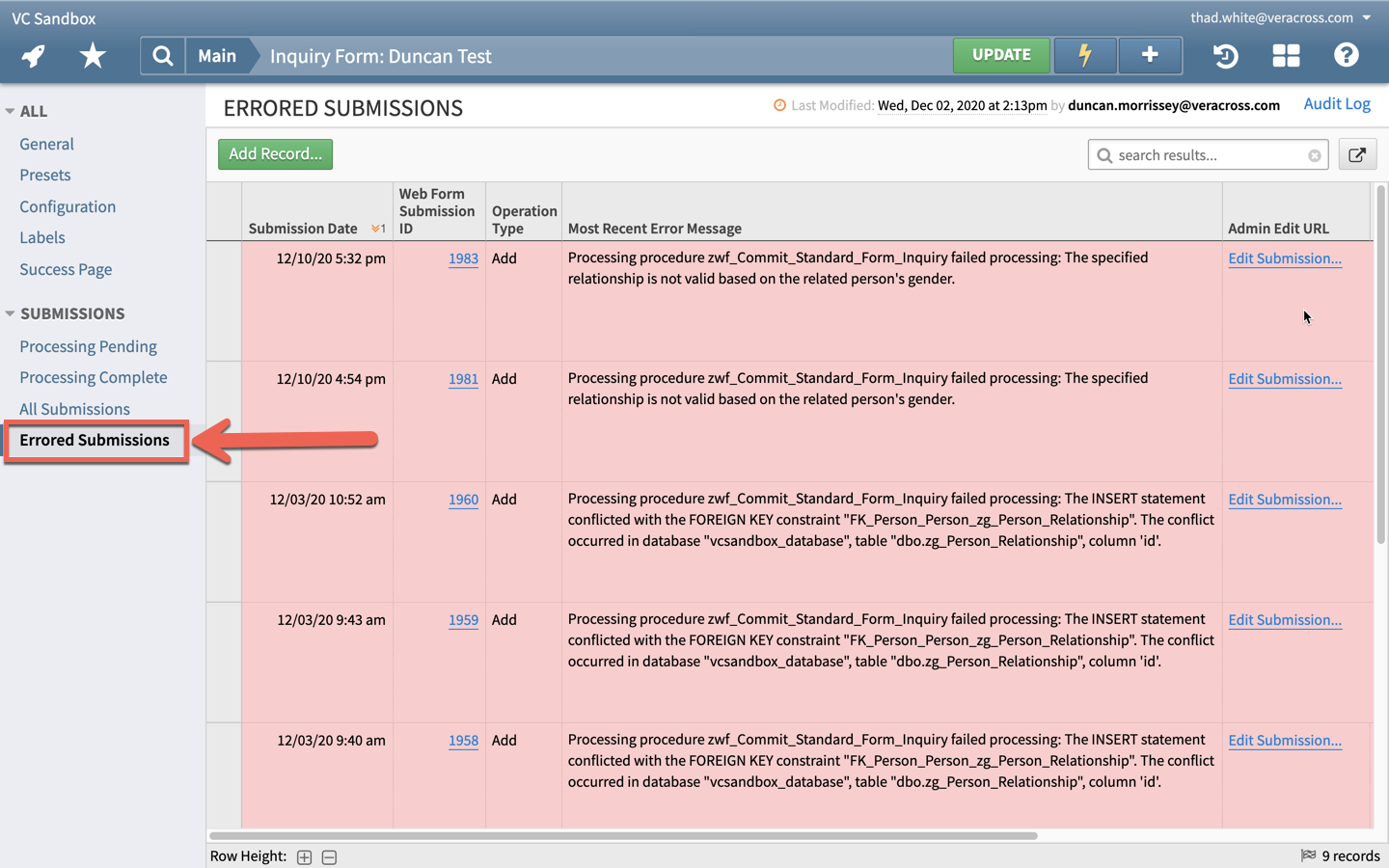 Troubleshooting Form Submissions