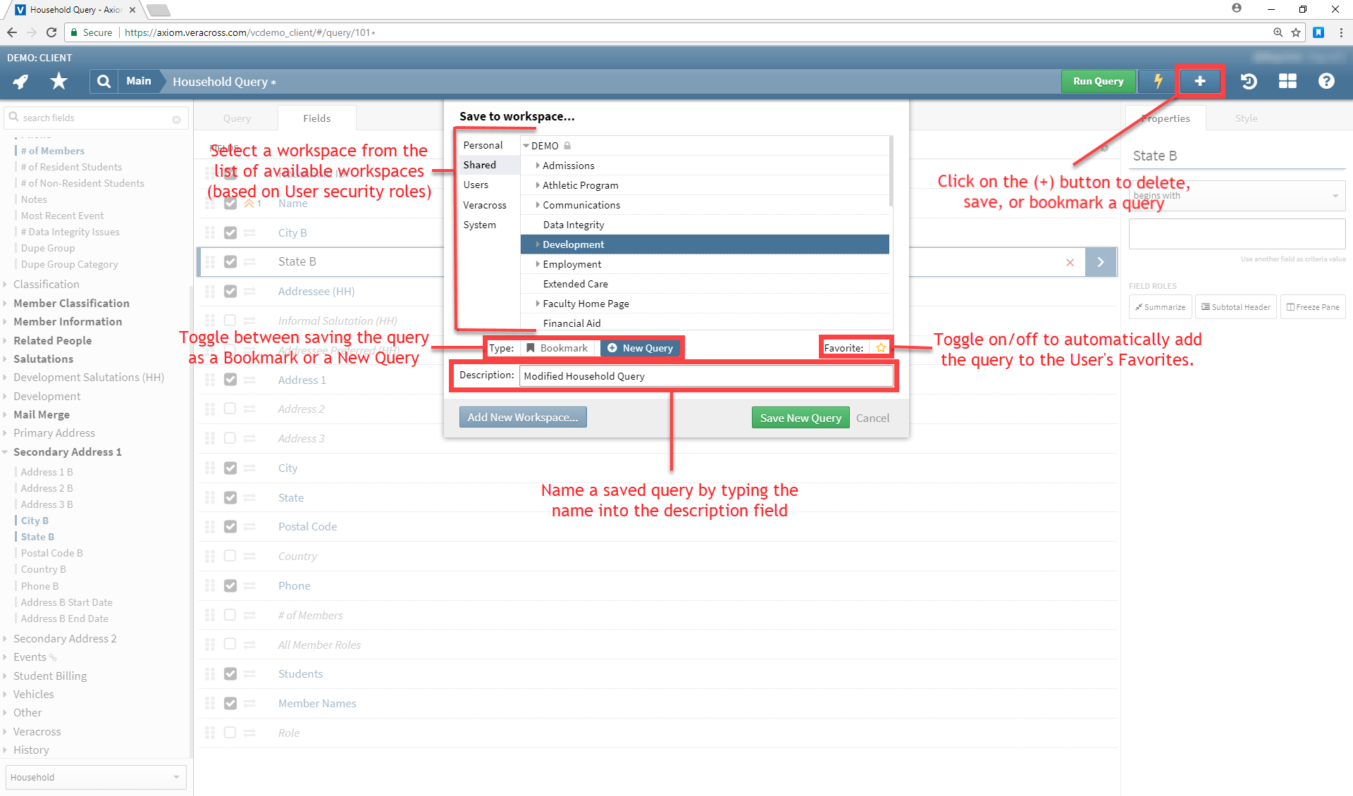 Managing Queries and Action Menu Options