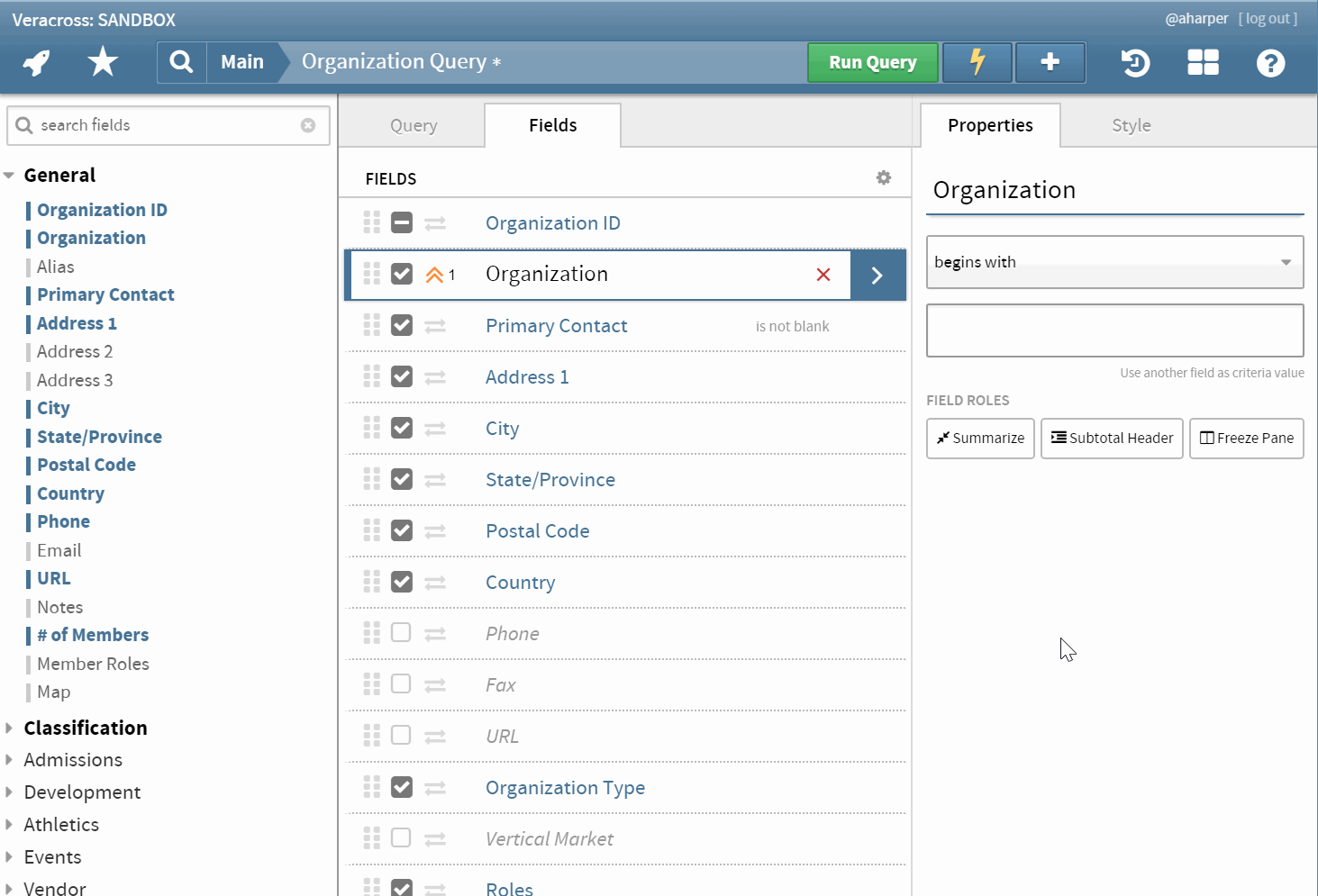 Managing Queries and Action Menu Options