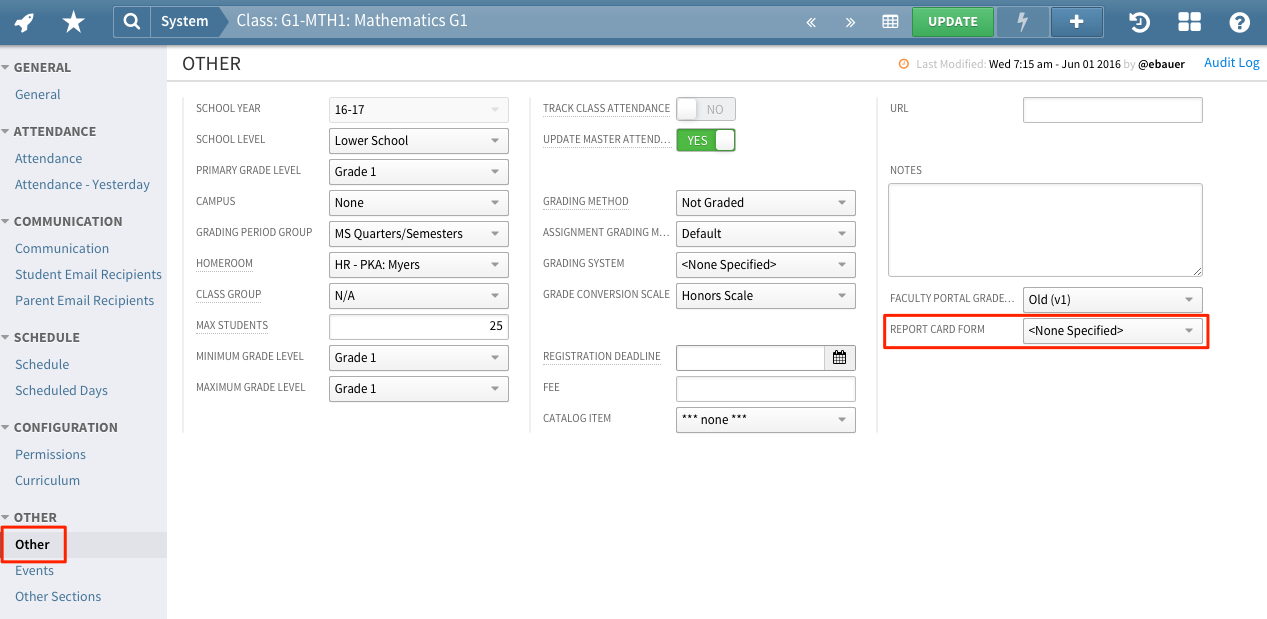 Report Card Form Display and Template Configurations