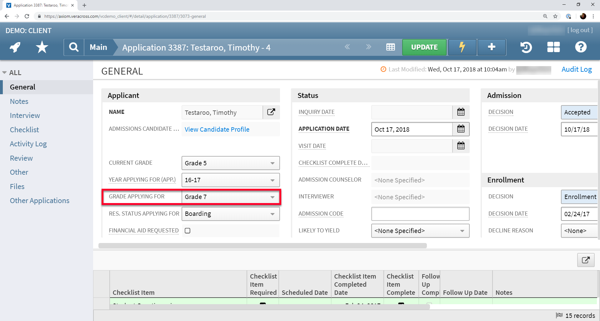 ENROLLMENT APPLICATION STATUS SEARCH visual data 8