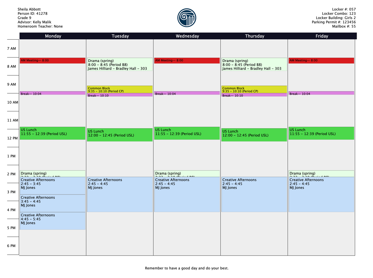 The SchoolConfigurable Schedule Document