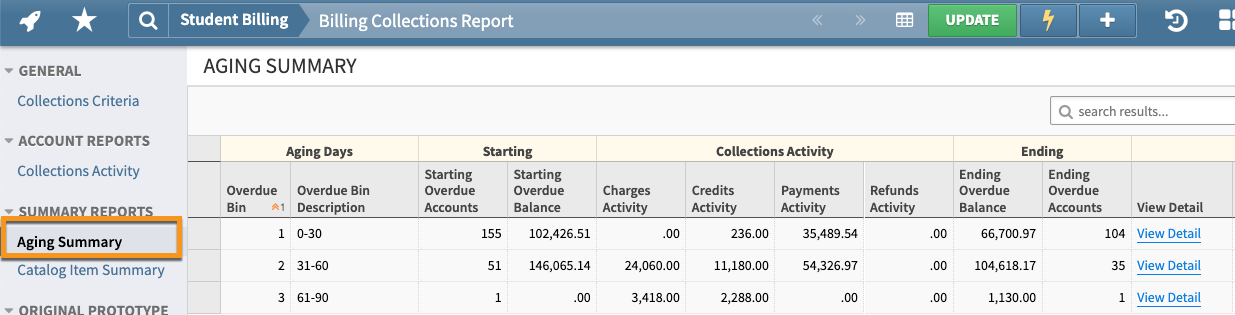 Collections Aging Reports in Student Billing - Axiom